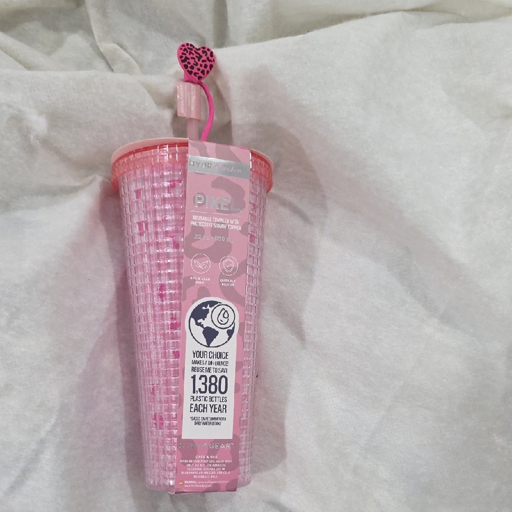 Pink Reusable Tumbler with Heart Lid